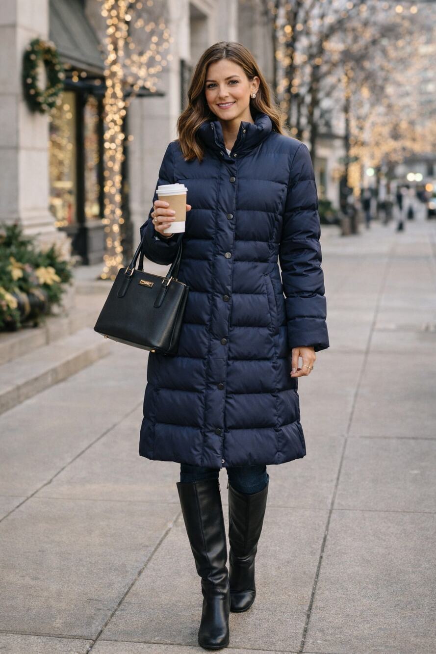 Brooks Brothers Down Puffer Coat Navy Women 10 EUC